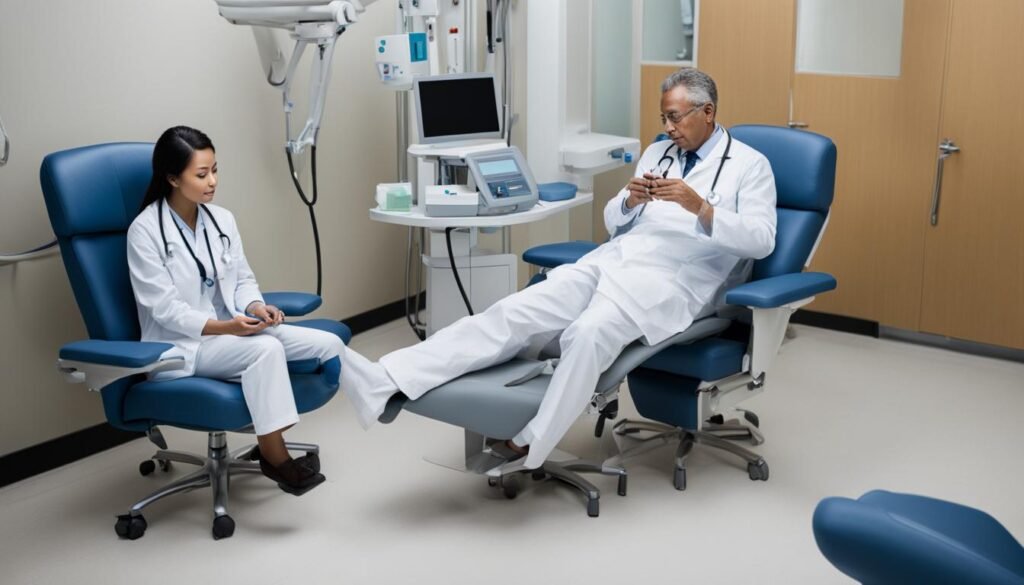diabetic patient receiving foot examination diabetic patient receiving foot examination